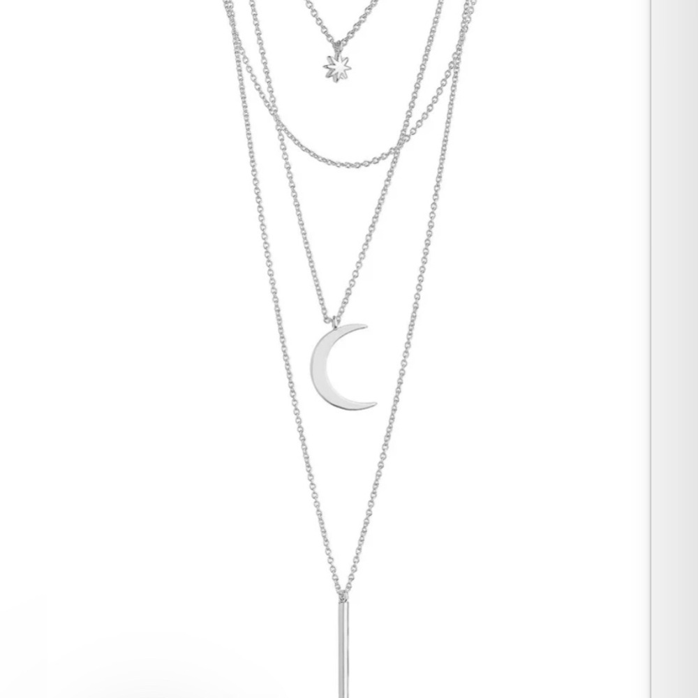 Sterling Forever Crescent & Bar Multi Layer Necklace